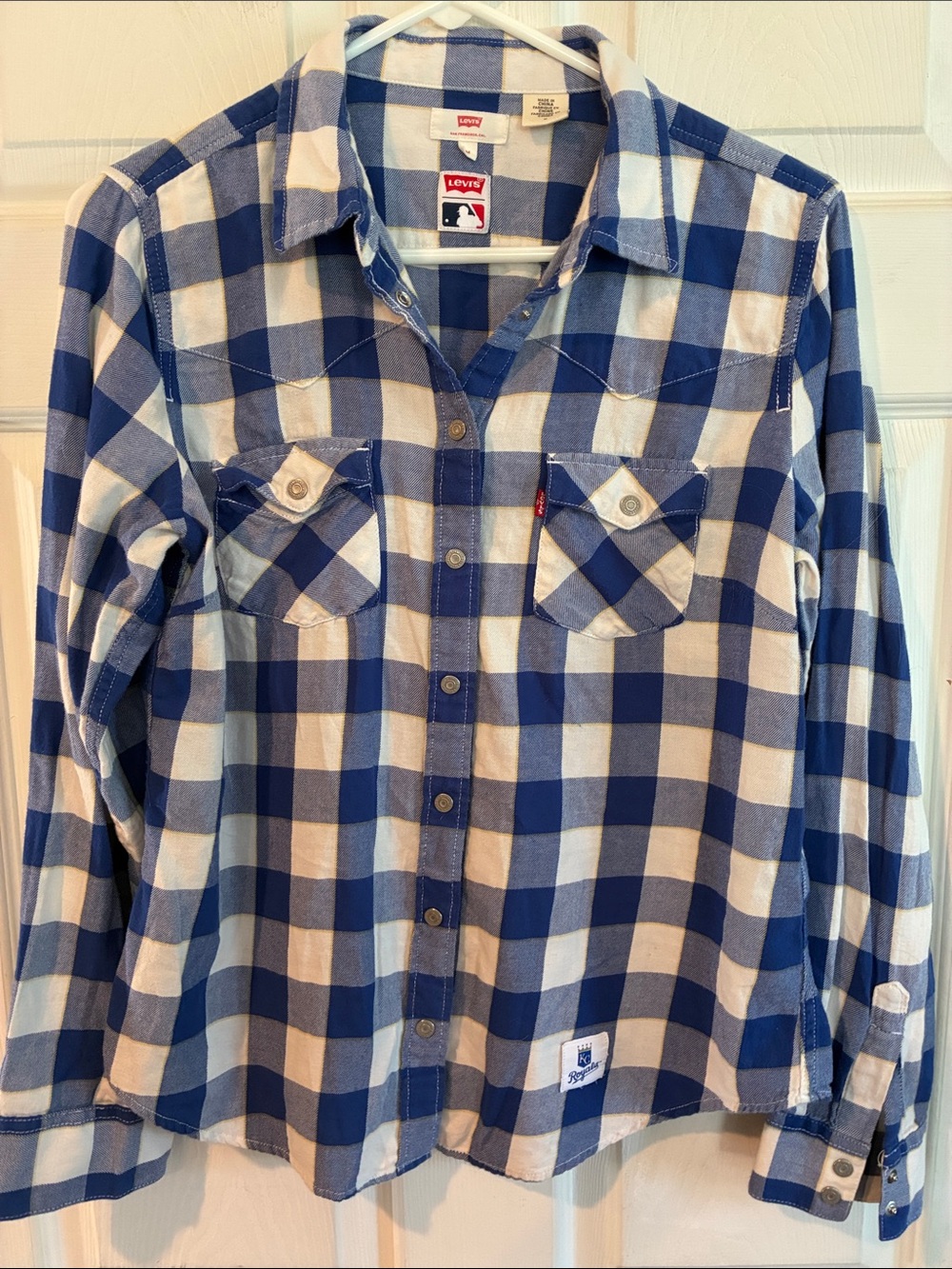 Levi's Size Medium Blue & White Buffalo Plaid Shirt Royals